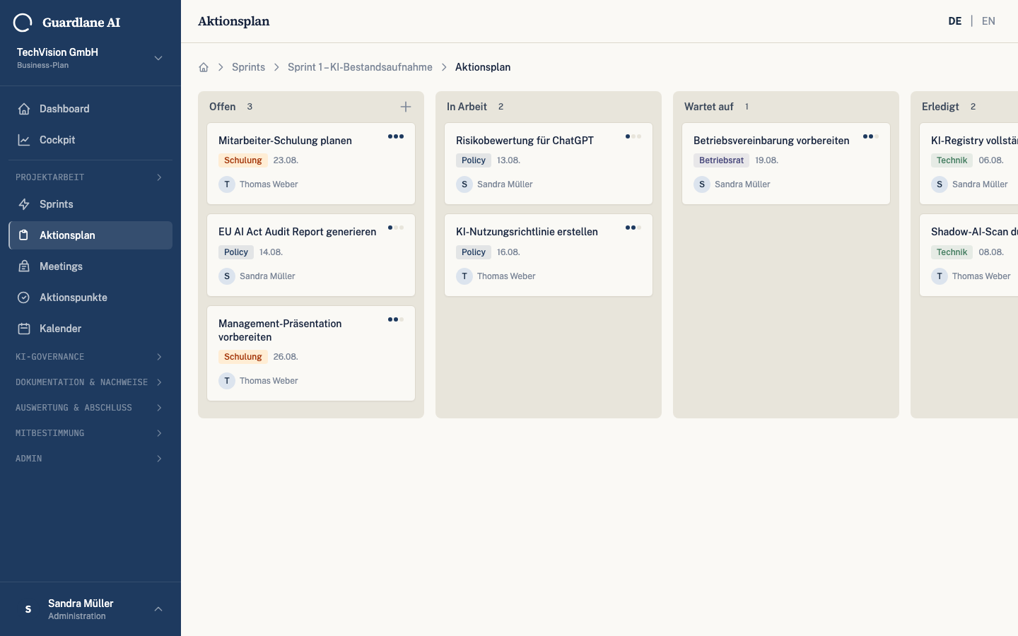 Kanban board interface