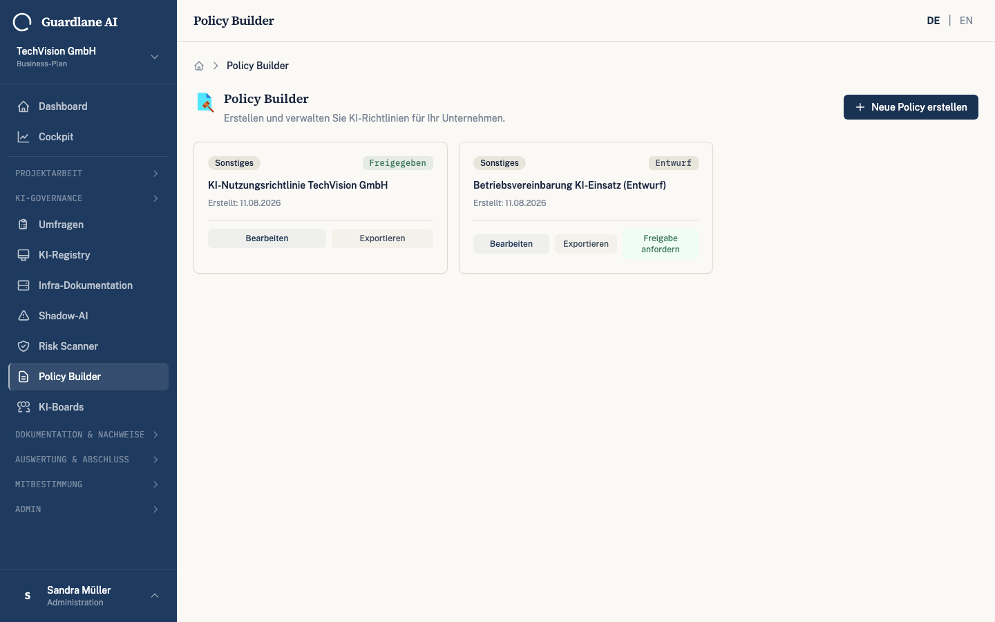 Policy builder interface
